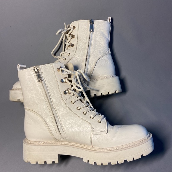 Sam Edelman Lue Ivory Chunky Block Heel Lace Up Ankle Combat Boots Size 10 - Picture 8 of 10